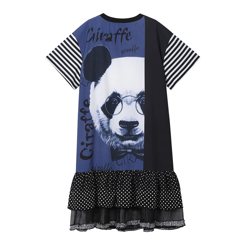 Новинка 2019 Европейская мода женское летнее черное платье принт с пандой оборками