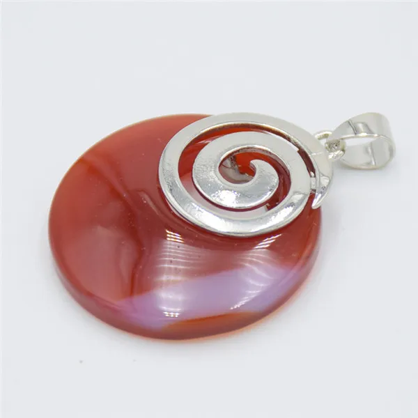 red stripes agates Натуральный камень тигровый глаз Подвески для ожерелья круглый полый спиральный фиолетовый розовый кристалл содалит авантюрин опал рейки ювелирные изделия - Окраска металла: red stripes agates