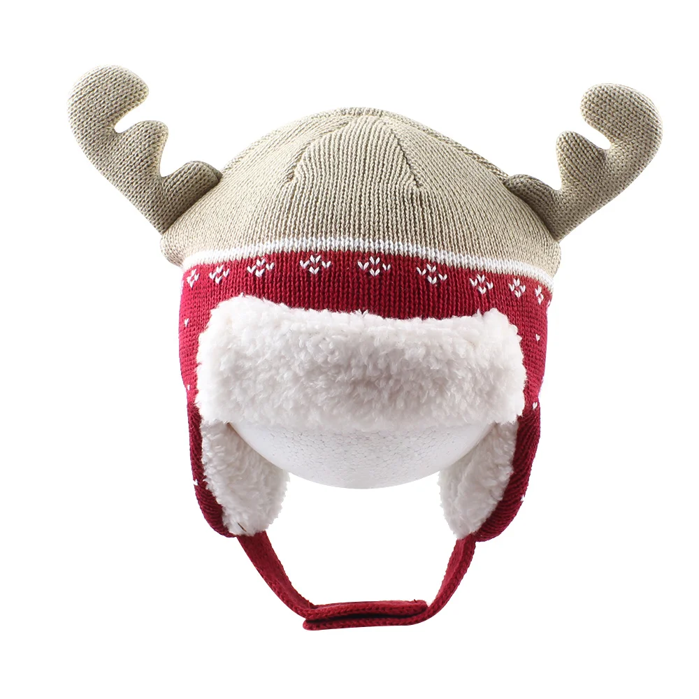 Elk Christmas Baby Hat Cartoon Winter Beanie Knit Warm Boy Fleece Lined Cute Toddler Girls Boys Clothing | Детская одежда и обувь