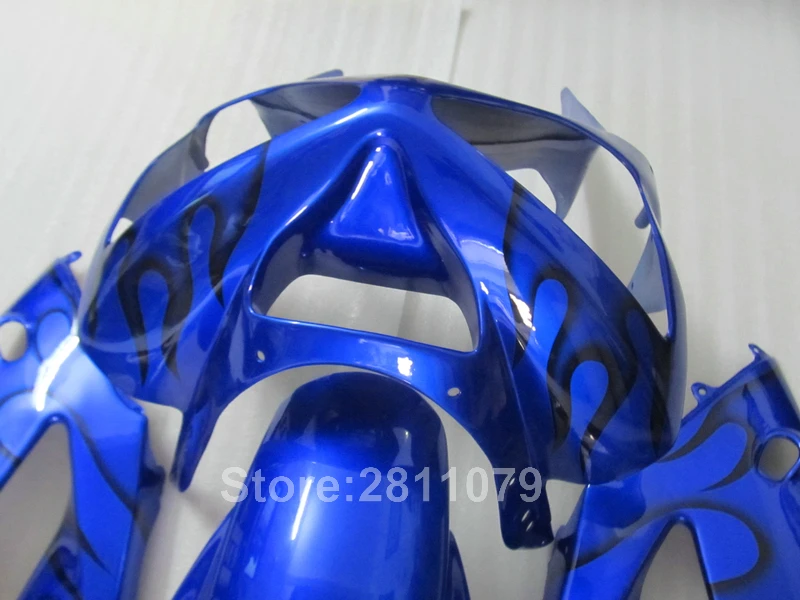 Литье под давлением 100% подходит для Kawasaki Ninja ZX6R 03 04 black flames blue Обтекатели 2003 2004 RY26 |