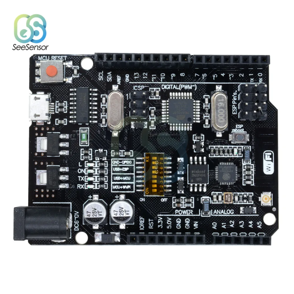 WiFi UNO R3 ATmega328P ESP8266 (32 Мб памяти) USB TTL CH340G основная плата для Arduino NodeMCU|Детали и