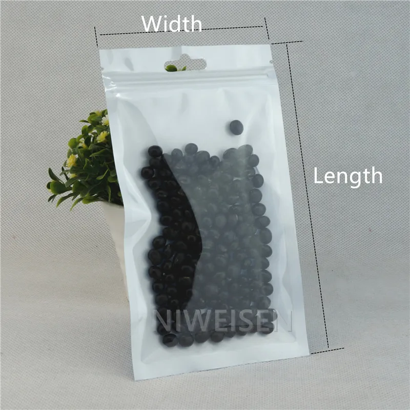 100 шт. синие полупрозрачные жемчужные пакеты с висячим отверстием передняя