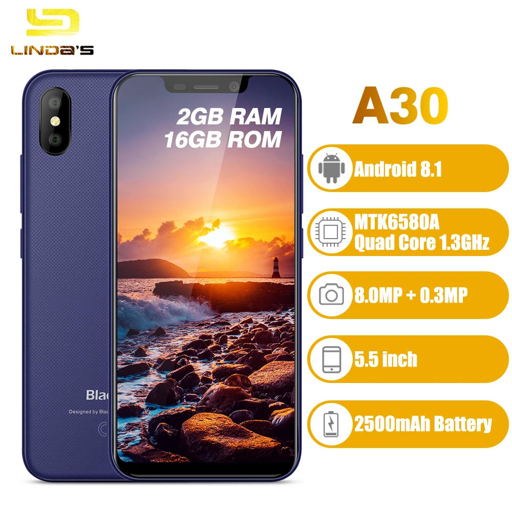 Blackview A30 смартфон 3g 5 ''Android 8 1 mtk6580a четыре ядра 1. Hz 2 ГБ Оперативная память 16 ROM8.0MP +