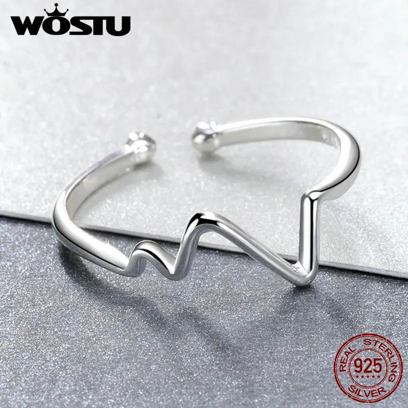 WOSTU,, 925 пробы, серебряные, модные, волнистые, открытые, кольца на палец, для женщин, сердцебиение, уникальное кольцо, призвание, вечерние, хорошее ювелирное изделие, FMR159