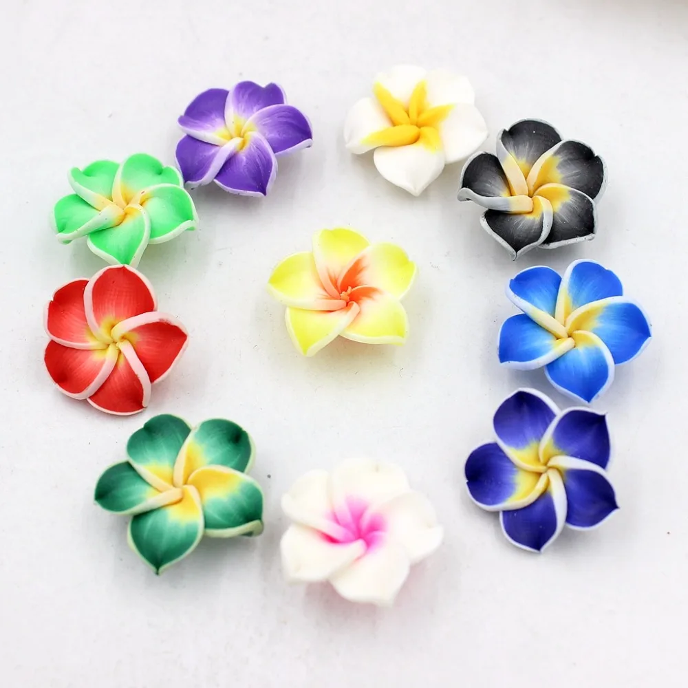 

Free Shipping 10Pcs Colorful Loose 3D Polymer Clay Beads Flower/Plumeria rubra Design For DIY Jewelry Making