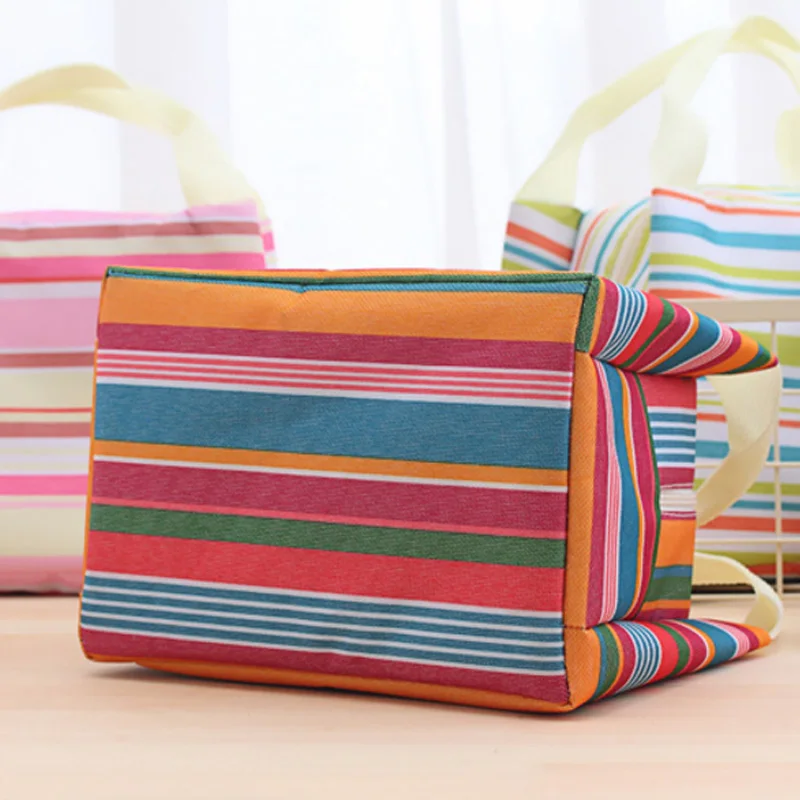 Ruique Insulated Cooler Lunch Bag Candy Color Striped Picnic Storage Box Kids School Office Ladies Thermal Carry Tote | Багаж и сумки