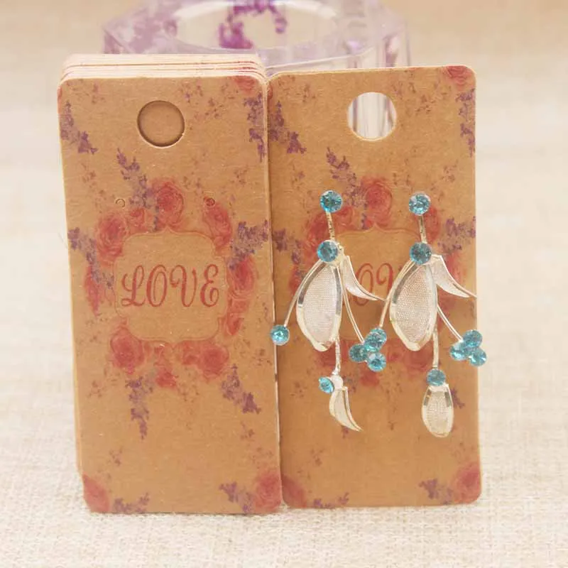 100pcs Leaf Plant Flower Printing Design Kraft Beauty Gift Jewelry Display Card Paperboard Price Tag Love Letter New Style4x9cm | Украшения