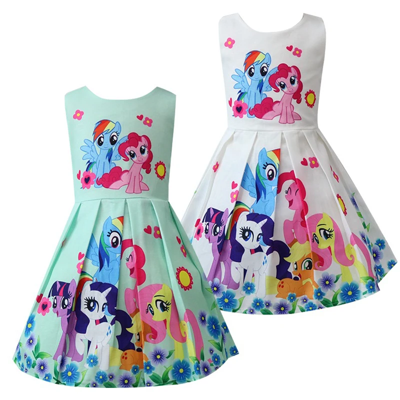 Baby Girls Dresses Children Summer Fashion Cartoon Little Pony Dresses Kids Leisure Cute Horse Princess Party Clothes 2-7 Years