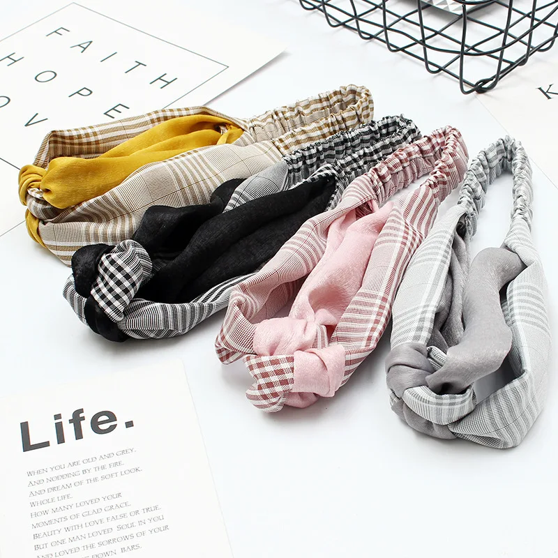 4 вида цветов модная полосатая повязка для девочек в клетку эластичная чалма на