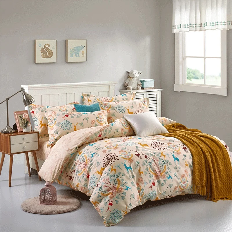 Home Textile 4pcs/set Bedding Set Duvet Cover Bed Sheet Pillow Case 100% Cotton Nine Color Moose Flowers Design 2 size L/XL | Дом и сад