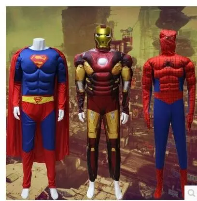 Железный человек Человек паук Супермен Капитан Америка косплей мускулы костюм