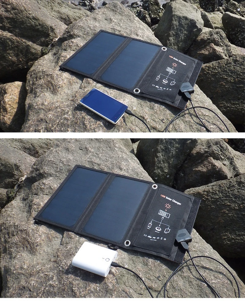 Портативный 15 Вт 5 В солнечная панель складной двойной USB порт Водонепроницаемый