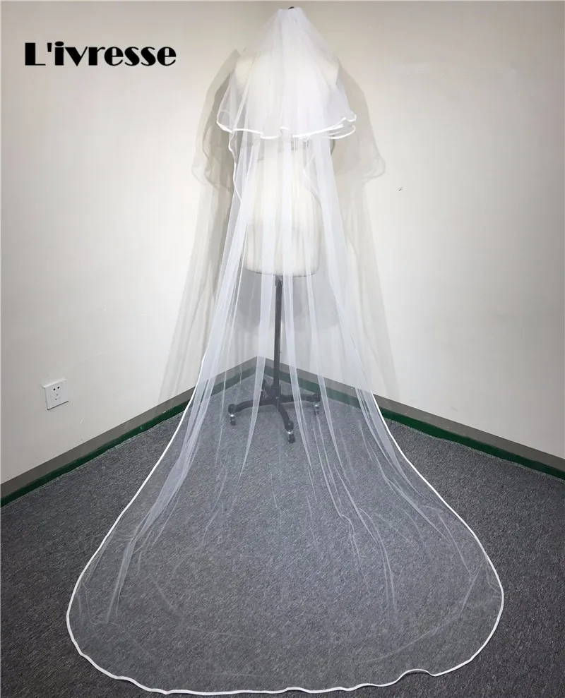 3 м Длинная фата невесты с гребнем 2 Слои свадебная лентой по краю собор короткая