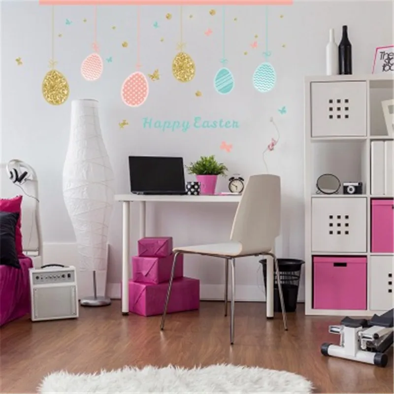 Happy Easter Egg Butterfly Wall Sticker Cartoon Decal For Kids Room Mural Bedroom Vinyl Decals | Дом и сад