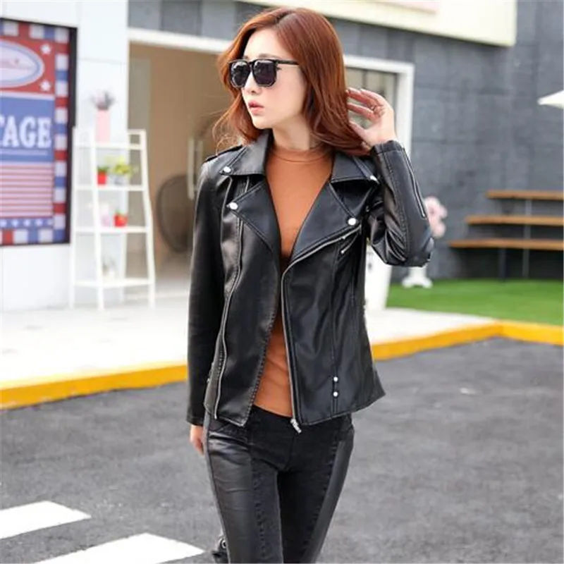 Женская Короткая кожаная куртка из ПУ кожи на молнии большого размера TT3210