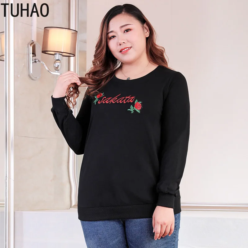 

Женская футболка TUHAO, Весенняя футболка размера плюс 10XL 8XL 6XL, Повседневная офисная футболка с длинным рукавом, футболка с вышивкой, 2019