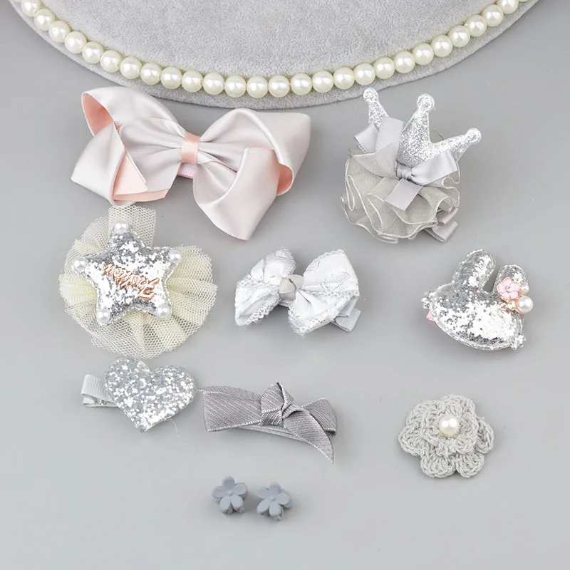 10 Pieces old grey 1 комплект цветок Дети Детские аксессуары заколки младенец, ткань лук цветок Головные уборы заколки для волос головной убор A7 - Цвет: 10 Pieces old grey