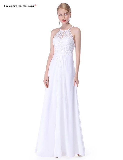 Brautjungfernkleid Новое Кружевное шифоновое платье с лямкой на шее линия Бирюзовый Белый