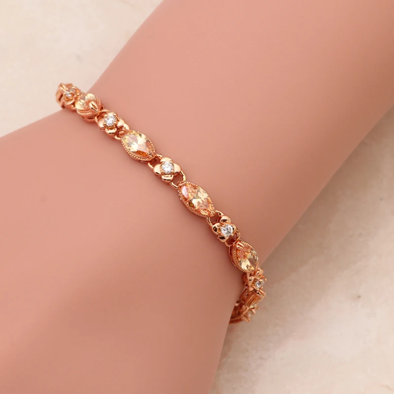 ROLILASON элегантный дизайн кристалл белый и шампанское циркон Золотой Браслеты