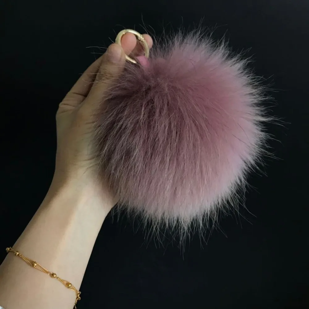 Funfur Большой брелок с помпоном из натурального меха енота 15 см подвеска для