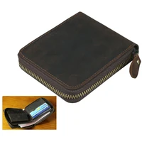 vintage crazy horse leather men wallet genuine leather wallet zipper male wallet men purse money clips coin bag clutch brown