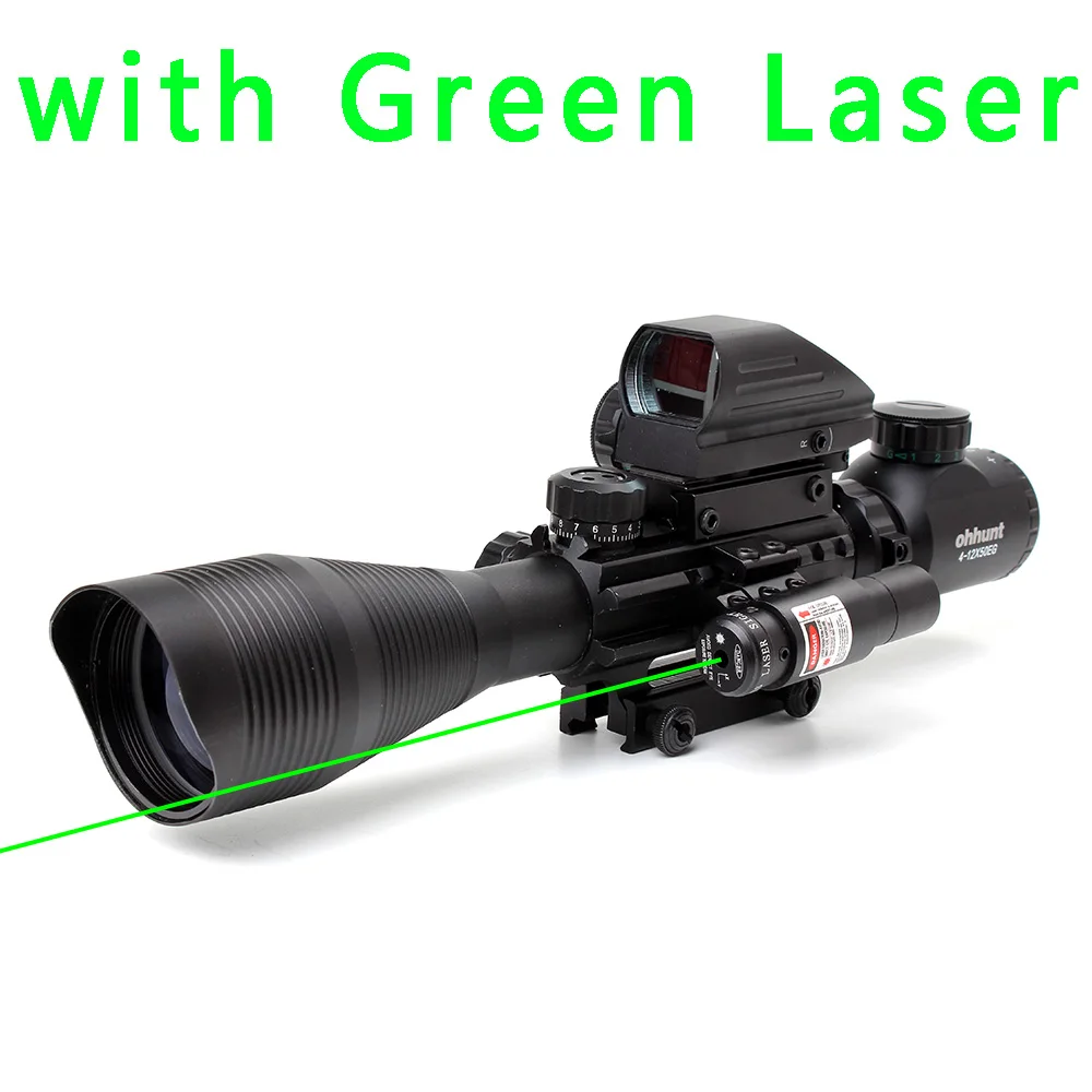 with Green Laser Ohhunt 4-12X50 красный зеленый с подсветкой дальномер Сетка прицел голографический 4 Сетка прицел красный лазер Охота комбо прицелы - Цвет: with Green Laser