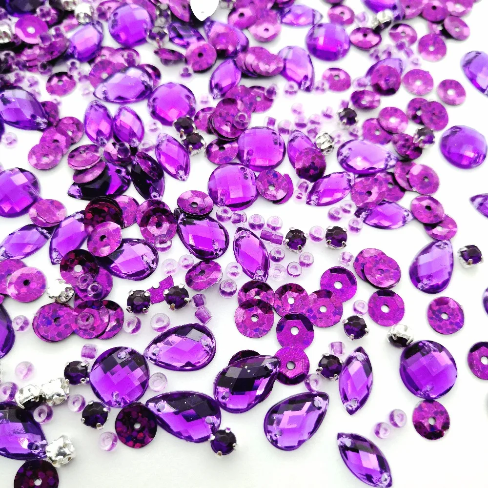 Смешанные фиолетовые пришитые декоративные стразы AB со стразами для шитья