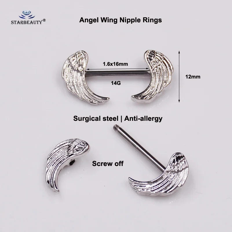 2 pcs Sexy Woman Feather Nipple Ring Stainless Steel Wings Piercing Body Jewelry Women Barbell Pircing Secret |
