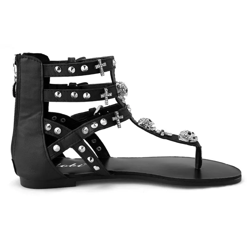 Metail Skull Fashion Sandals For Women Summer Shoes Roman Style Gladiator Sandals Shoes Woman Flip Flop Flats Female Beach Shoes