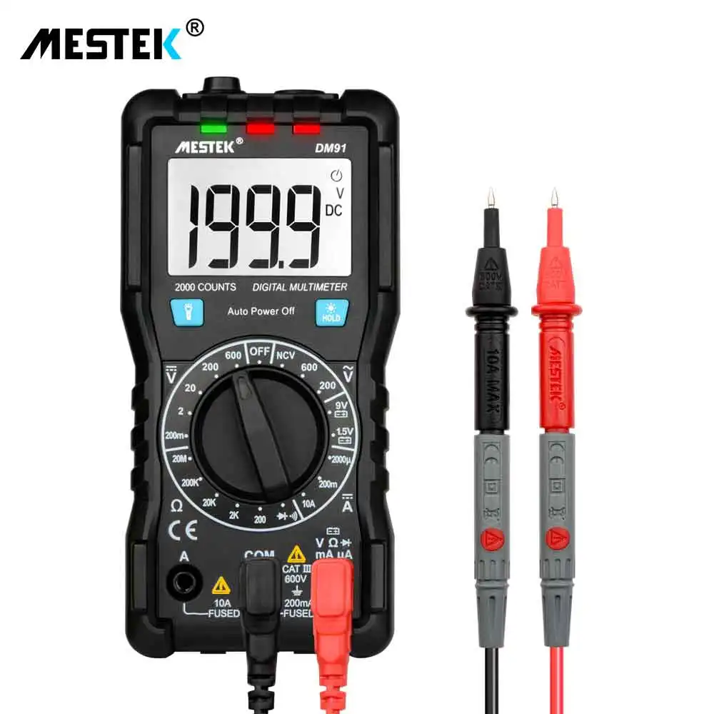 DM91 MESTEK DM91 NCV Цифровой мультиметр 2000 отсчетов HFE AC/DC измеритель напряжения светильник-вспышка задний светильник большой экран Амперметр тестовый ток - Цвет: DM91