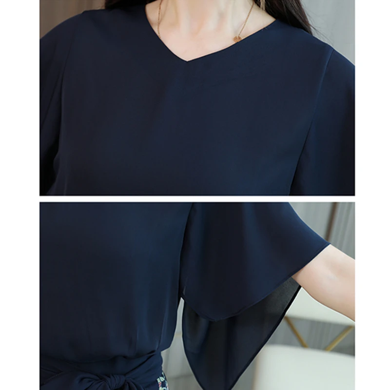 Мода 2019 лето новые женские шифоновые топы с рукавами летучая мышь Цветочные