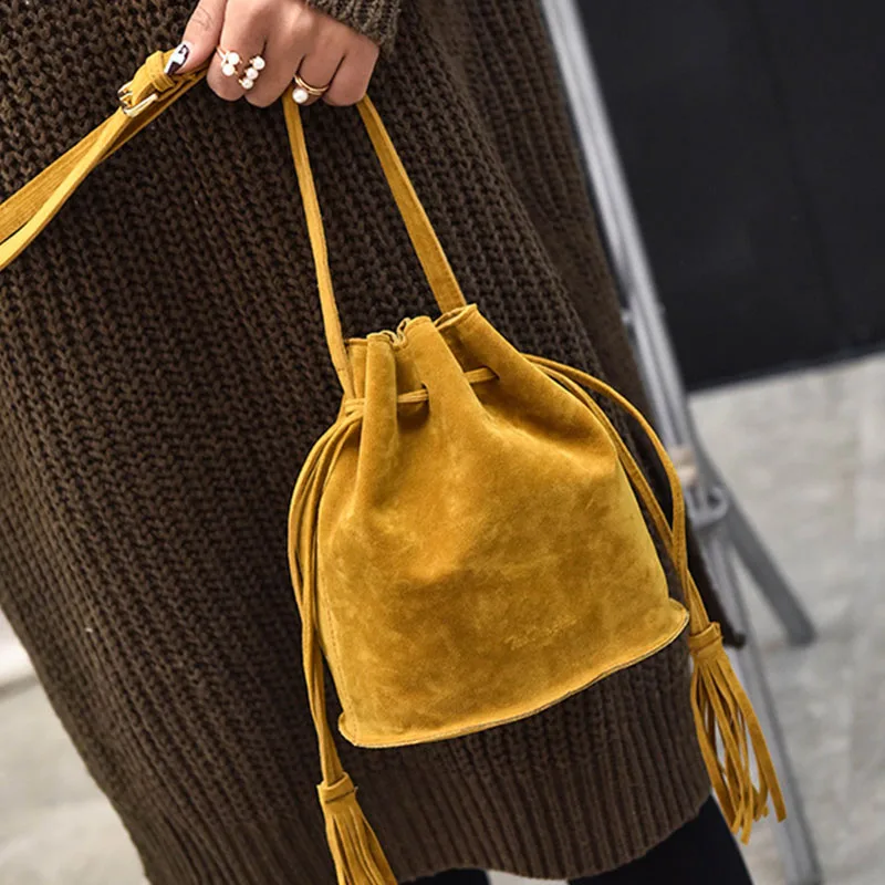 2017 Повседневное строка кисточкой замши ведро Сумки женские мягкие кожаные плеча
