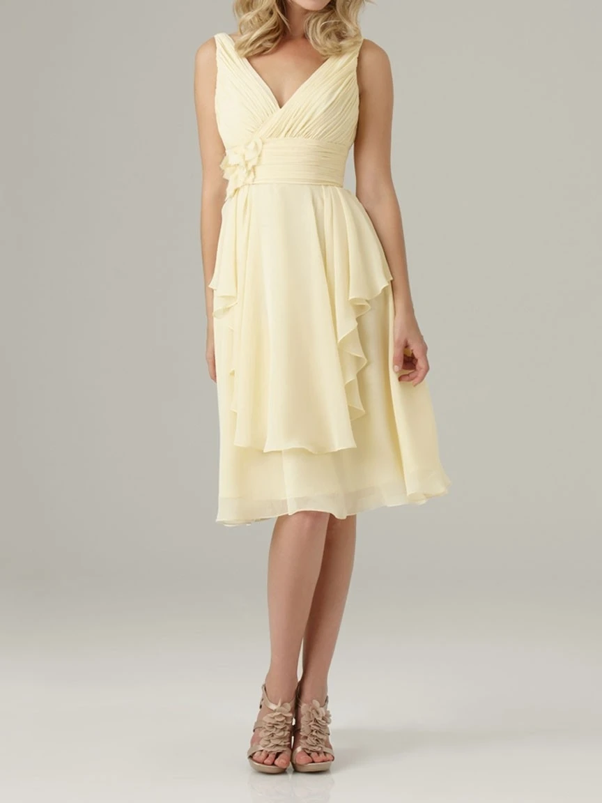 Многоярусный v образный вырез длиной до колена цветы плиссированные желтые