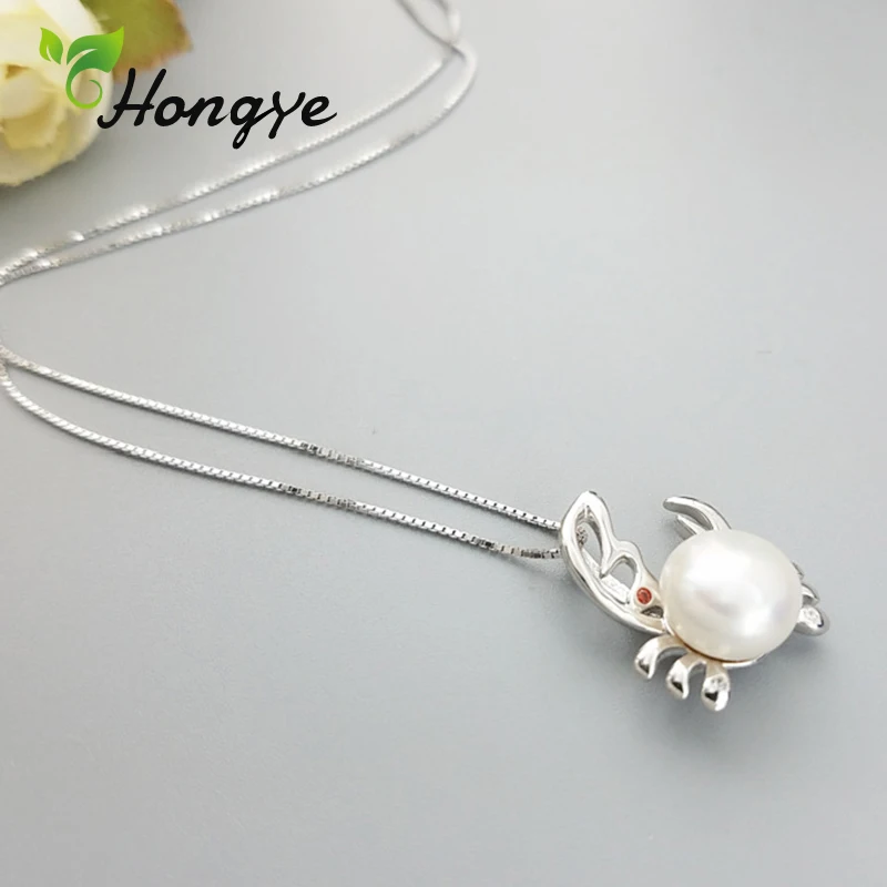 Hongye, женский большой краб-кулон, ожерелья, серебро 925, цепочка на шею, чувствительная кожа, для девушек, массивные ювелирные изделия из настоящего жемчуга, женский аксессуар