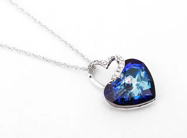 

ANNGILL Romantic Blue Heart Pendant Necklace Crystals from Swarovski Love Heart Charm Necklace Jewelry for Women Girl Gifts