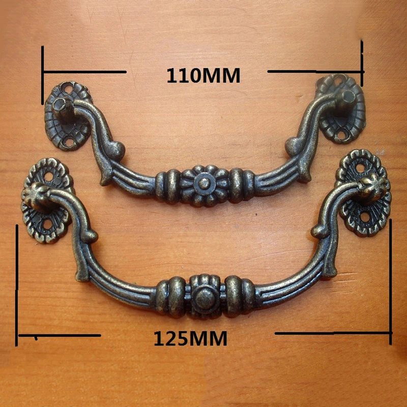 Antique European Simple Wooden Wine Gift Box Furniture Handle Knobs Zinc Alloy Flower Handles Bronze Tone 6Sets Обустройство дома