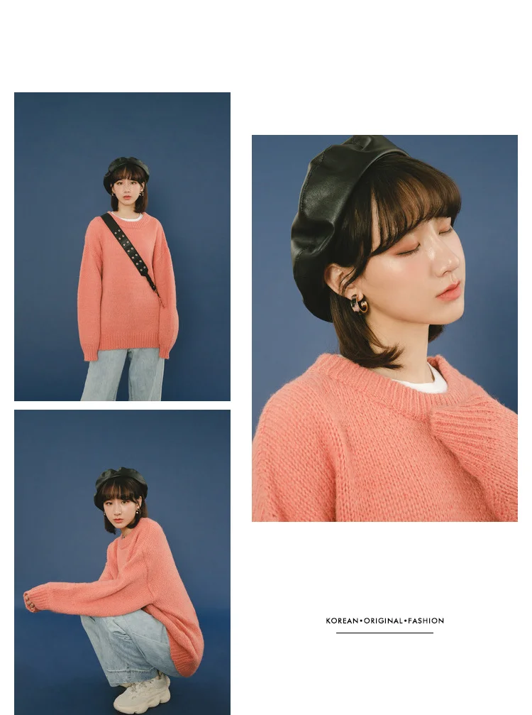 Удобный трикотажный свитер для отдыха с круглым вырезом девочек на осень 2018 г. |