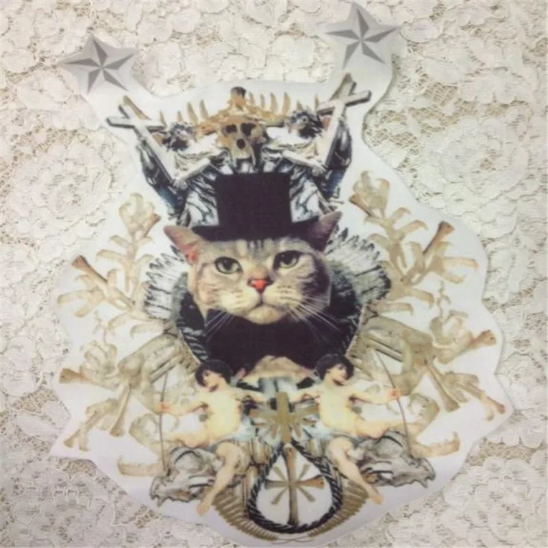 Фото Женская футболка с вышитым железом на пластыре логотипом ангела кота странные