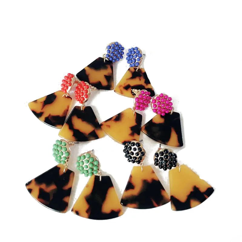 

New Sweet Fan Shaped Tortoise Resin Leopard Candy Color Stud Earrings