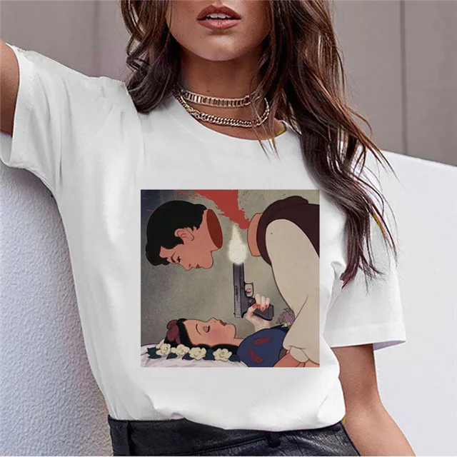 New Female T Shirt Dark Snow White Harajuku T Shirt Women Vintage Aesthetic T-shirt Korean Style Graphic Top Tees - Цвет: 1036