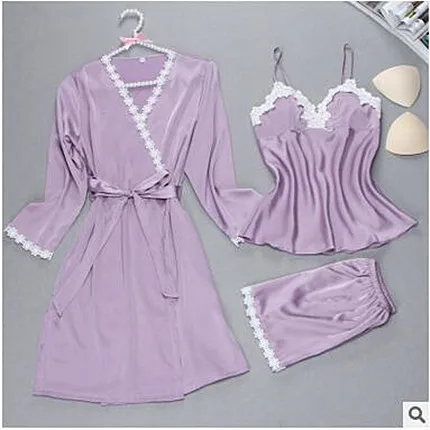 Женские сексуальные шелковые атласные халаты с длинным рукавом и v образным