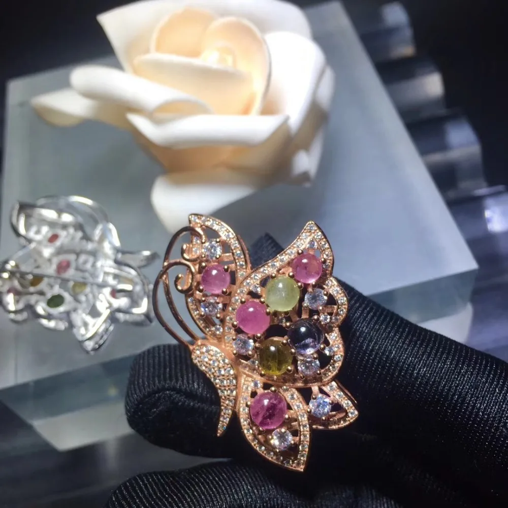 Стихийных бедствий и реальные Турмалин брошь в виде бабочки из кристаллов