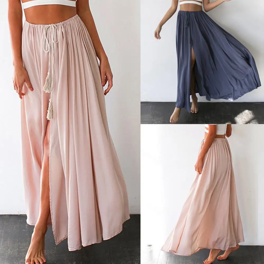Fashion Women Summer Skirt Casual Chiffon BOHO Ladies Solid Gypsy Long Maxi Full | Женская одежда