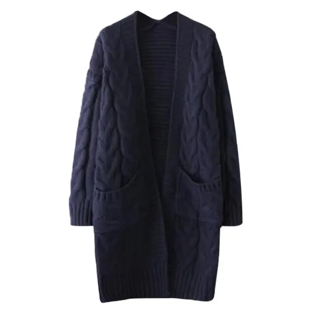 Navy Blue Women Long Cardigans Autumn Winter Open Stitch Knitting Loose Sweater Oversized Cardigans big pockets Cardigan Fall Jacket Coat - Цвет: Navy Blue