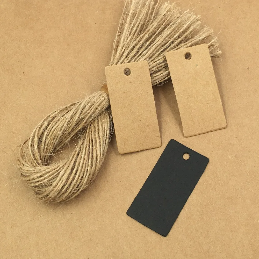 

300Pcs/lot+300Pcs Strings Blank Handcraft Paper Square Tags For Baggage Luggage Price Paperboard Hanging Manual Handmade Tags