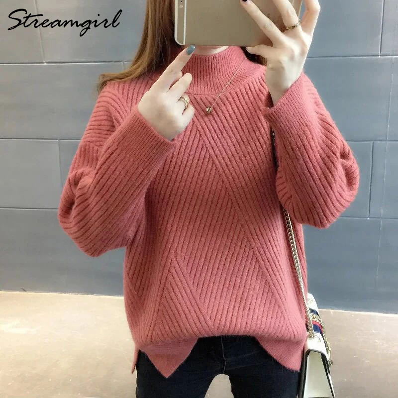 Red Зимний женский свитер Streamgirl,, водолазка, Женский Черный Теплый джемпер, женские свитера и пуловеры, джемперы, вязаный свитер - Цвет: Red