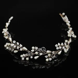 New Fashion Pearl Flower Vine Tiara Bride Head Chain Bridal Headbands Hair Ornaments Wedding Hair Ac