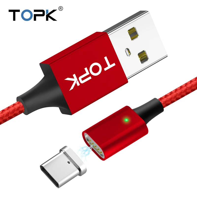 TOPK AM44 USB C Магнитный кабель с нейлоновой оплеткой type зарядный для samsung Galaxy Note 9 S9 Plus
