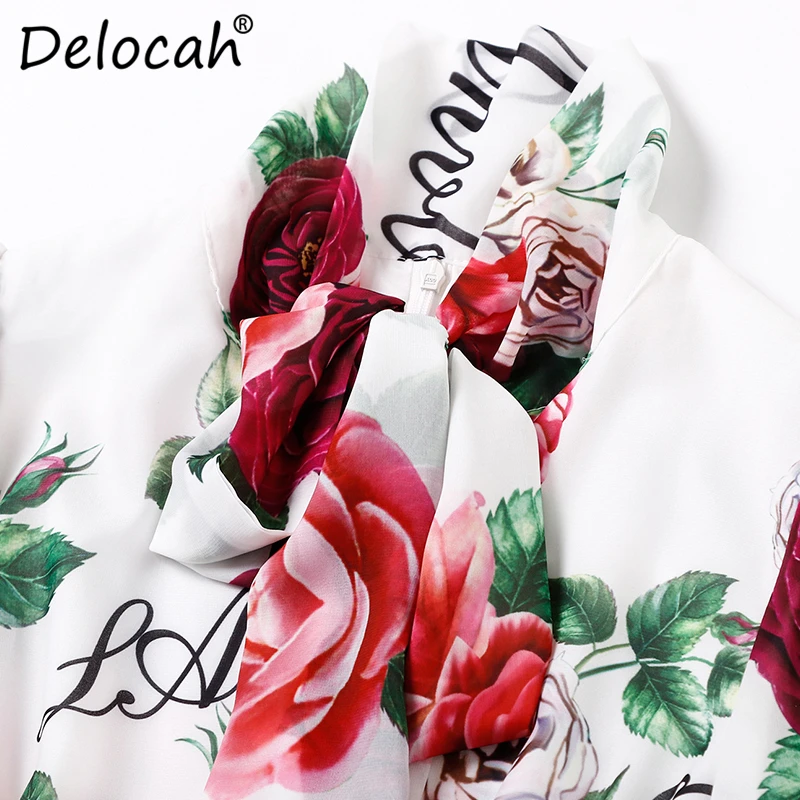Delocah женское Макси-платье с длинным рукавом и воротником-бантом, Повседневное платье с цветочным принтом в виде Розы, праздничное платье в стиле бохо, Элегантное Длинное платье в пол