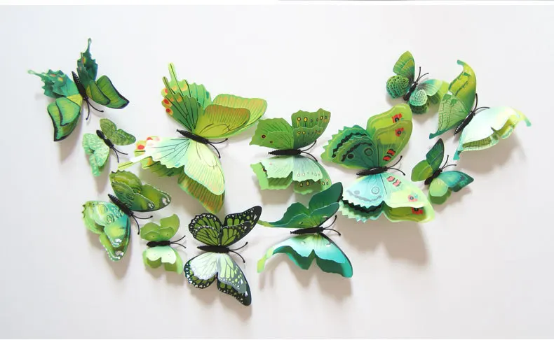 12 шт./лот двухслойные 3D радужные бабочки настенные наклейки бабочка на стену